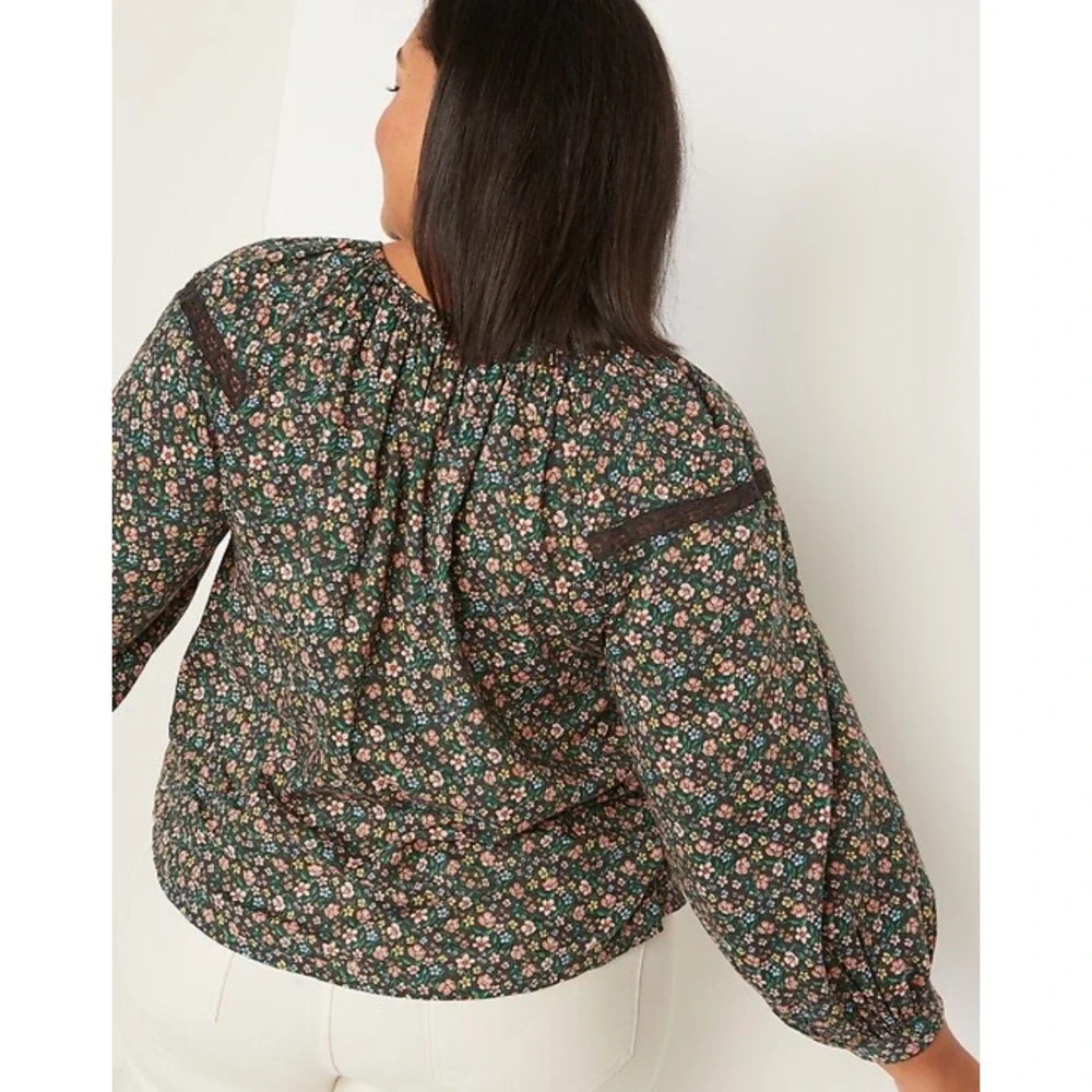 Old Navy Long-Sleeve Lace-Trimmed Floral Print Blouse Womens Sz 4X Bohemian Boho - Picture 14 of 14